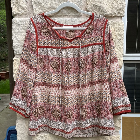 Skies Are Blue orange and cream patterned blouse - Picture 2 of 10